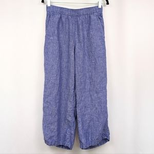 Cynthia Rowley Linen Pants Wide Leg Cropped Pull On Denim Blue Chambray size S